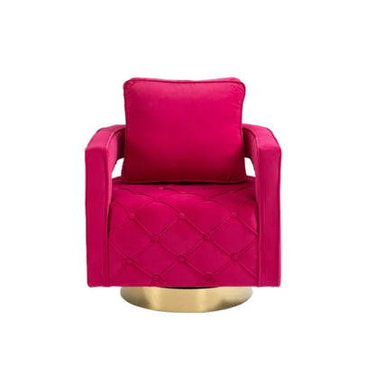 Swivel Accent Chair - Modern Accent Chair with Pillow, Velvet Armchair Side Chair with Tufted Button for Living Room, Bedroom, Office(RED)-海智集-Default-