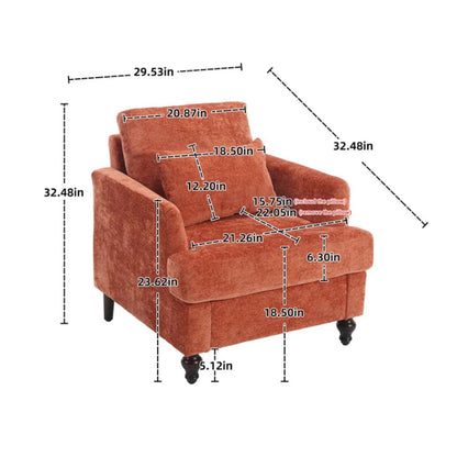 Modern Mid Century Wood Frame Armchair with Tufted Design and Orange Chenille Upholstery-海智集-Default-