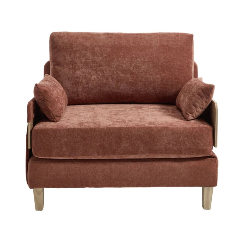 Mid-Century Modern Foldable Sofa Bed Recliner, 3-in-1 Convertible Sleeper, Orange Chenille, with Three Pillows-海智集-Default-