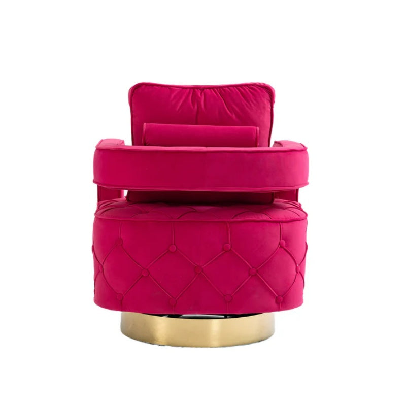 Swivel Accent Chair - Modern Accent Chair with Pillow, Velvet Armchair Side Chair with Tufted Button for Living Room, Bedroom, Office(RED)-海智集-Default-