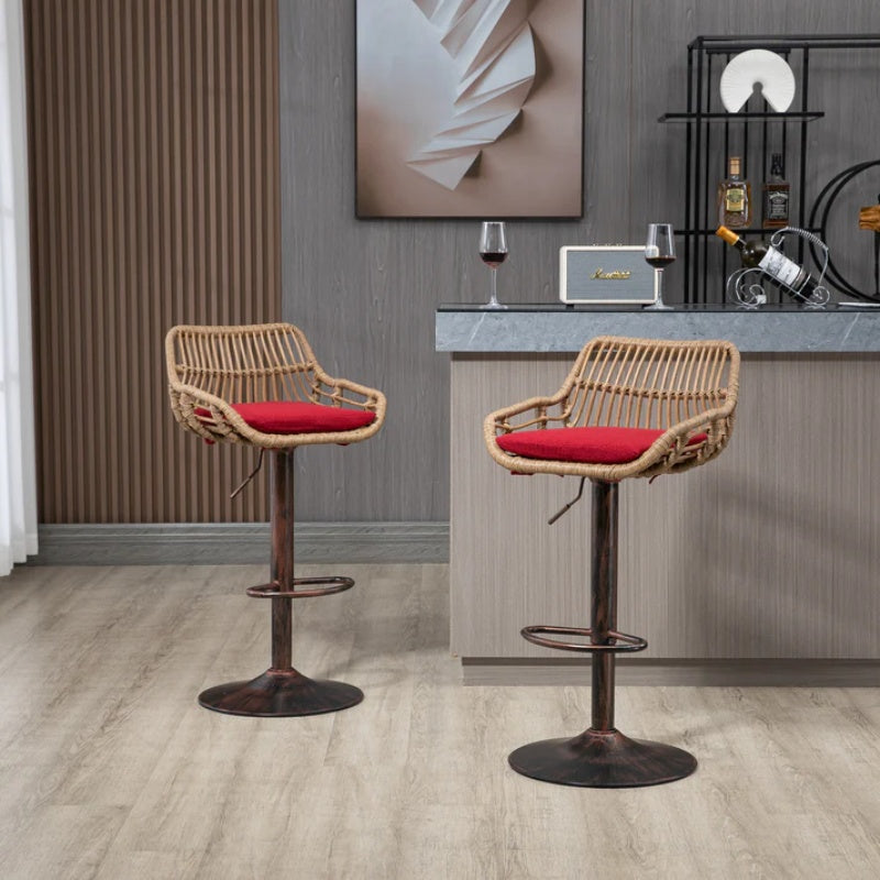 COOLMORE Modern Swivel Bar Stools Set of 2 Adjustable Counter Height Chairs with Footrest Red Linen-海智集-Default-