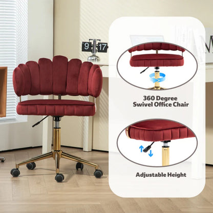 Velvet Home Office Desk Chair, Modern Cute Computer Chair with Swivel Wheels, Height Adjustable, Wine Red Velvet-海智集-Default-