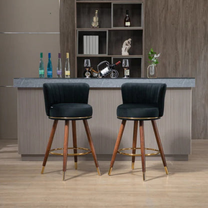 COOLMORE Counter Height Bar Stools Set of 2 for Kitchen Counter Solid Wood Legs with a fixed height of 360 degrees-海智集-Default-