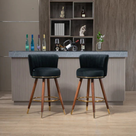 COOLMORE Counter Height Bar Stools Set of 2 for Kitchen Counter Solid Wood Legs with a fixed height of 360 degrees-海智集-Default-