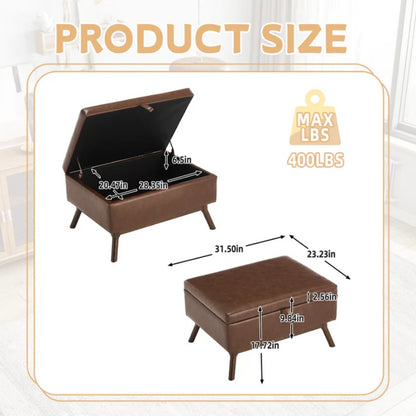 Mid-century modern square coffee table storage bench, assembled, suitable for living room, entryway and family room, used as a coffee table, stirrups, shoe bench-海智集-Default-