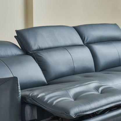 The deep blue sofa is suitable for the bedroom and living room. It is made of comfortable leather, Italian style, soft and modern-海智集-