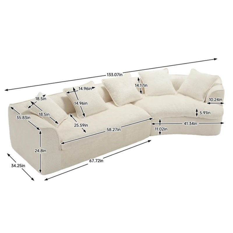 COOLMORE Boucle Sofa 3 Seater for Living Room Oversized Comfy Sofa unique double seat and corner construction for Apartment, Office Right Hand Facing (Beige)-海智集-Default-