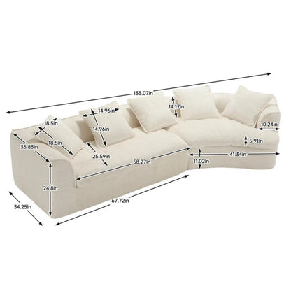 COOLMORE Boucle Sofa 3 Seater for Living Room Oversized Comfy Sofa unique double seat and corner construction for Apartment, Office Right Hand Facing (Beige)-海智集-Default-