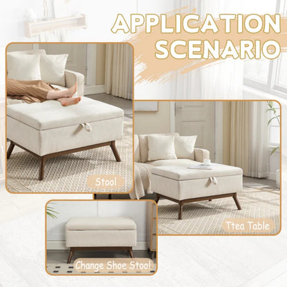 Mid-century modern square coffee table storage bench, assembled, suitable for living room, entryway and family room, used as a coffee table, stirrups, shoe bench-海智集-Default-