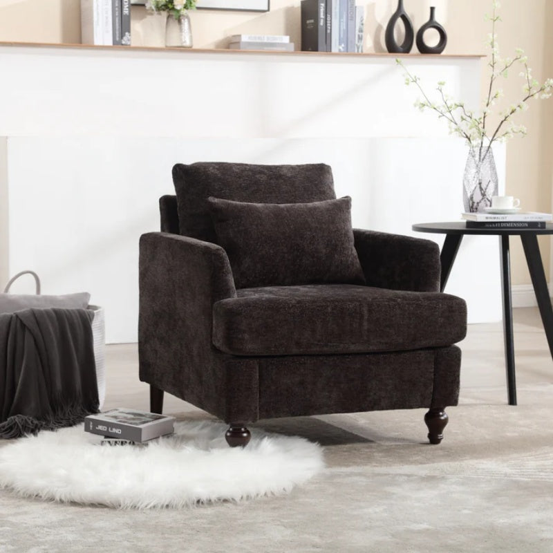 Modern Accent Chair Lounge Chair Black Chenille Tufted Club Chair Mid Century Arm Chair with Solid Wood Frame-海智集-Default-