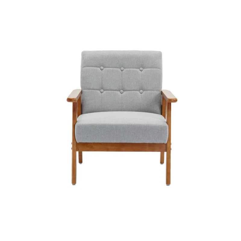 Accent Chairs Set of 2 with Side Table, Mid Century Modern Accent Chair, Wood and Fabric Armchairs Side Chair, Lounge Reading Comfy Arm Chair for Living Room, Bedroom, Office-海智集-Default-