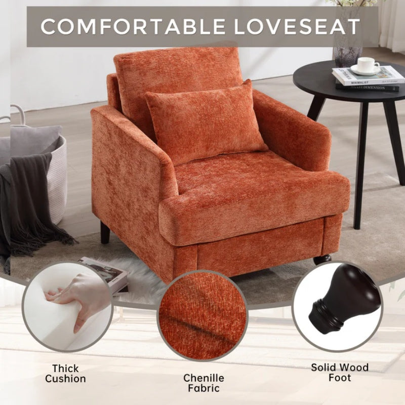 Modern Mid Century Wood Frame Armchair with Tufted Design and Orange Chenille Upholstery-海智集-Default-