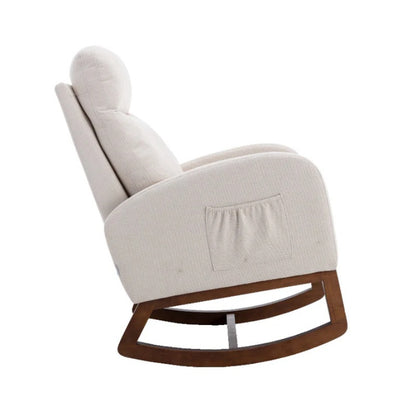 Rocking Chair, Modern Glider Chair, Recliner Armchair with Wood Legs and Side Pocket, Nursery Rocking Accent Chair with High Back for Living Room Bedroom (Beige linen)-海智集-Default-