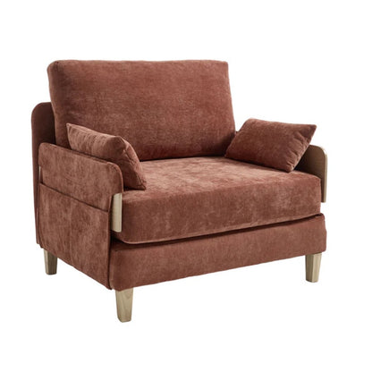 Mid-Century Modern Foldable Sofa Bed Recliner, 3-in-1 Convertible Sleeper, Orange Chenille, with Three Pillows-海智集-Default-