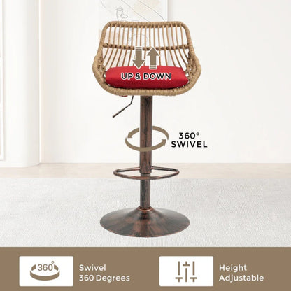 COOLMORE Modern Swivel Bar Stools Set of 2 Adjustable Counter Height Chairs with Footrest Red Linen-海智集-Default-