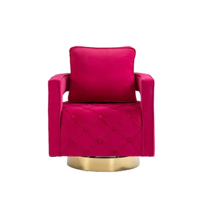 Swivel Accent Chair - Modern Accent Chair with Pillow, Velvet Armchair Side Chair with Tufted Button for Living Room, Bedroom, Office(RED)-海智集-Default-