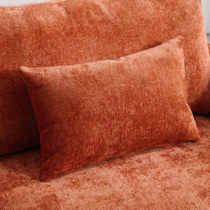 Mid Century Modern Chenille Fabric Loveseat Sofa with Brown Wood Feet, 2-Seat Upholstered Couch in Orange for Living Room or Bedroom-海智集-Default-