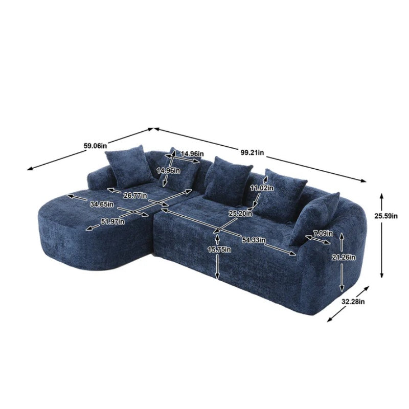 COOLMORE Boucle Sofa 3 Seater for Living Room Oversized Comfy Sofa L-Shape Sofa Couch with Chaise Home Furniture Sleeper Sectional Sofa for Apartment, Office Left Hand Facing (Blue)-海智集-Default-