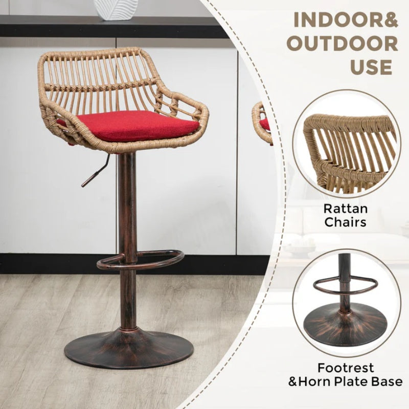 COOLMORE Modern Swivel Bar Stools Set of 2 Adjustable Counter Height Chairs with Footrest Red Linen-海智集-Default-