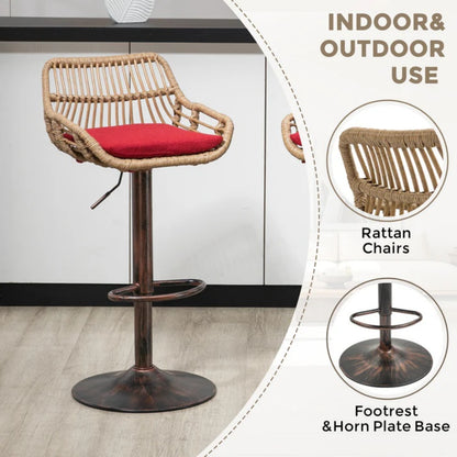 COOLMORE Modern Swivel Bar Stools Set of 2 Adjustable Counter Height Chairs with Footrest Red Linen-海智集-Default-