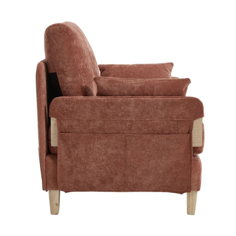 Mid-Century Modern Foldable Sofa Bed Recliner, 3-in-1 Convertible Sleeper, Orange Chenille, with Three Pillows-海智集-Default-