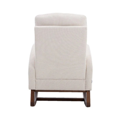 Rocking Chair, Modern Glider Chair, Recliner Armchair with Wood Legs and Side Pocket, Nursery Rocking Accent Chair with High Back for Living Room Bedroom (Beige linen)-海智集-Default-