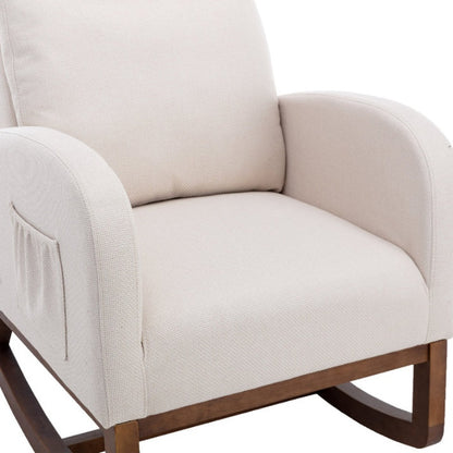 Rocking Chair, Modern Glider Chair, Recliner Armchair with Wood Legs and Side Pocket, Nursery Rocking Accent Chair with High Back for Living Room Bedroom (Beige linen)-海智集-Default-