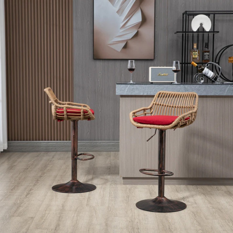 COOLMORE Modern Swivel Bar Stools Set of 2 Adjustable Counter Height Chairs with Footrest Red Linen-海智集-Default-