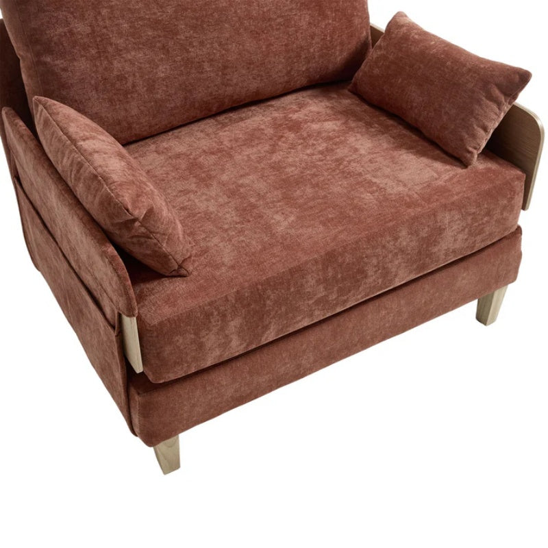 Mid-Century Modern Foldable Sofa Bed Recliner, 3-in-1 Convertible Sleeper, Orange Chenille, with Three Pillows-海智集-Default-