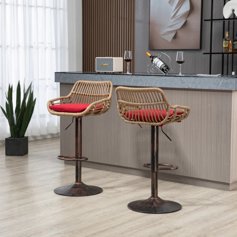 COOLMORE Modern Swivel Bar Stools Set of 2 Adjustable Counter Height Chairs with Footrest Red Linen-海智集-Default-