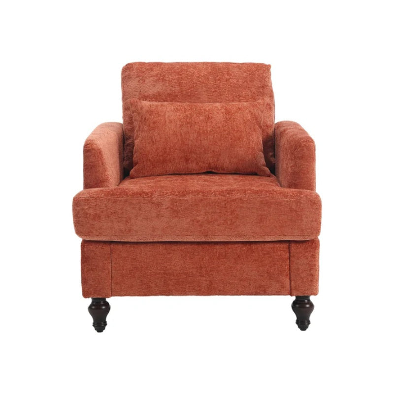 Modern Mid Century Wood Frame Armchair with Tufted Design and Orange Chenille Upholstery-海智集-Default-
