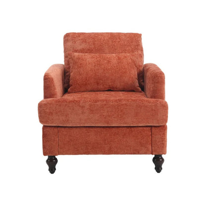 Modern Mid Century Wood Frame Armchair with Tufted Design and Orange Chenille Upholstery-海智集-Default-