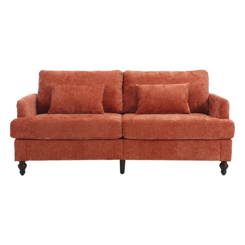 Mid Century Modern Chenille Fabric Loveseat Sofa with Brown Wood Feet, 2-Seat Upholstered Couch in Orange for Living Room or Bedroom-海智集-Default-