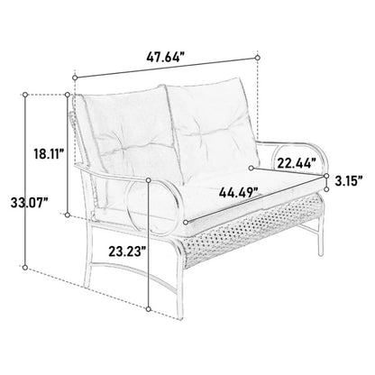 4 Piece Outdoor Patio Furniture Sets, Wicker Conversation Set for Porch Deck, Brown Rattan Sofa Chair with Cushion-海智集-Default-