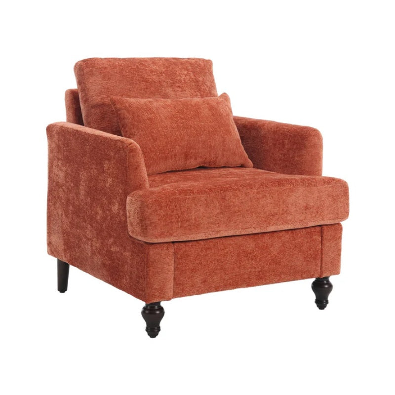 Modern Mid Century Wood Frame Armchair with Tufted Design and Orange Chenille Upholstery-海智集-Default-