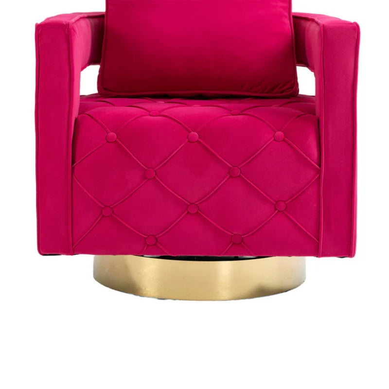 Swivel Accent Chair - Modern Accent Chair with Pillow, Velvet Armchair Side Chair with Tufted Button for Living Room, Bedroom, Office(RED)-海智集-Default-