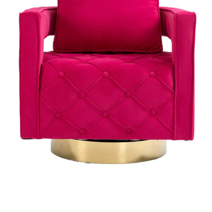 Swivel Accent Chair - Modern Accent Chair with Pillow, Velvet Armchair Side Chair with Tufted Button for Living Room, Bedroom, Office(RED)-海智集-Default-