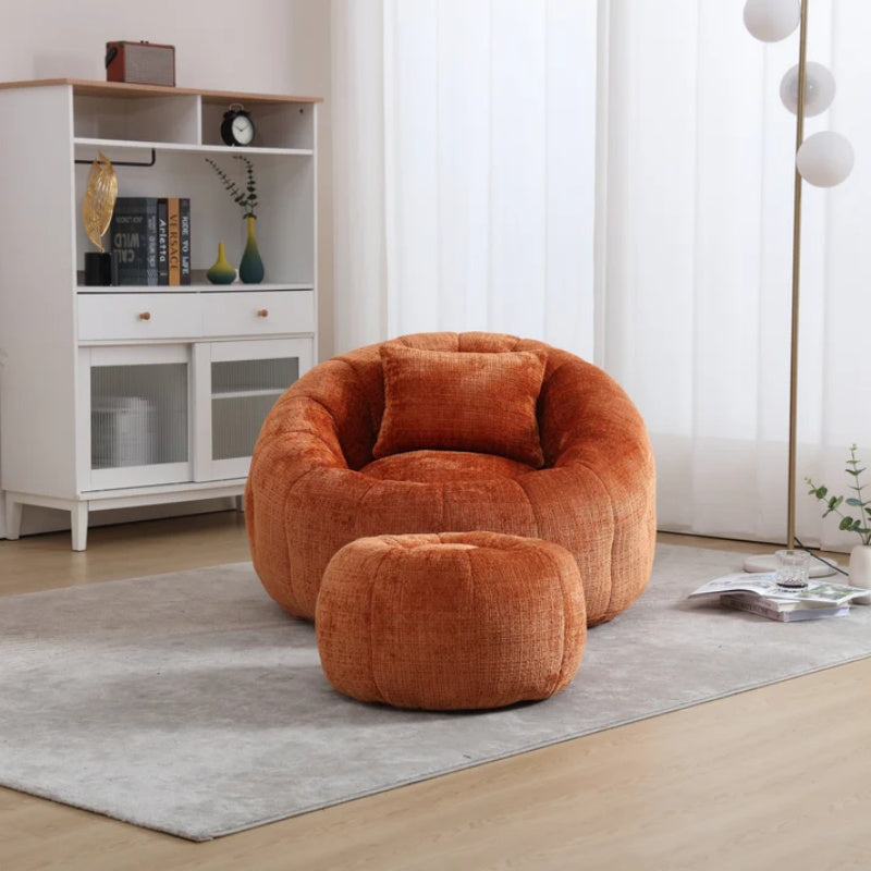 COOLMORE Modern Extra Large Round Bean Bag Chair with Footrest for Living Room, Chenille Fabric Lazy Sofa with Pillow for Adults, Teenagers,Child, Suitable for Bedroom, Dormitory, Study Room-海智集-Default-
