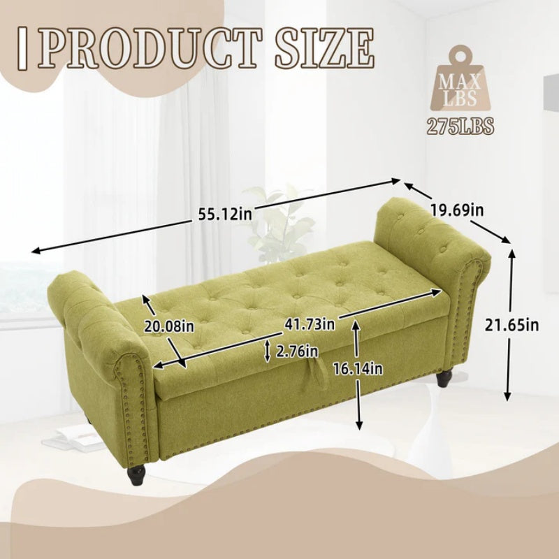 Coolmore Storage Ottoman 55.12 Inches Upholstered Fabric Storage Ottoman Bench,Button Tufted Ottoman with Storage for Living Room,Bedroom End of Bed Bench Withstands 275lbs-海智集-Default-