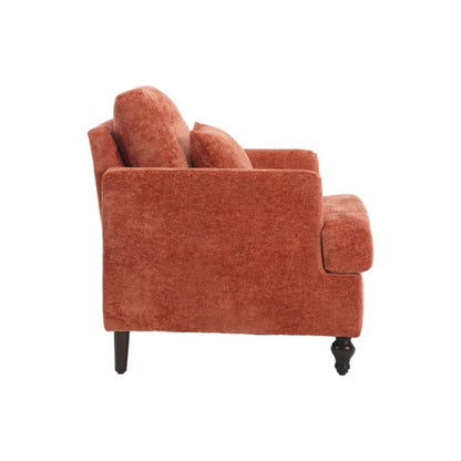 Modern Mid Century Wood Frame Armchair with Tufted Design and Orange Chenille Upholstery-海智集-Default-