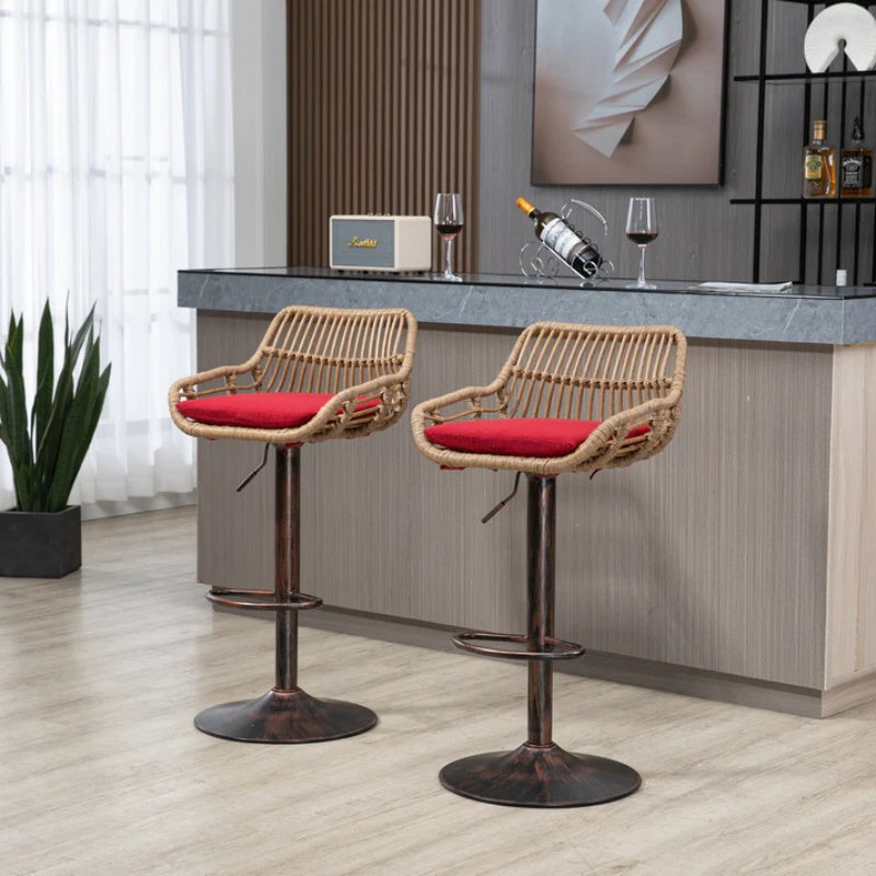 COOLMORE Modern Swivel Bar Stools Set of 2 Adjustable Counter Height Chairs with Footrest Red Linen-海智集-Default-