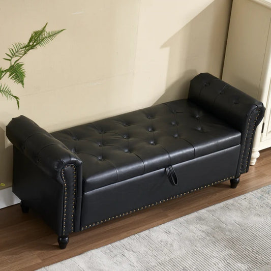 Coolmore Storage Ottoman 55.12 Inches Upholstered Fabric Storage Ottoman Bench,Button Tufted Ottoman with Storage for Living Room,Bedroom End of Bed Bench Withstands 275lbs-海智集-Default-
