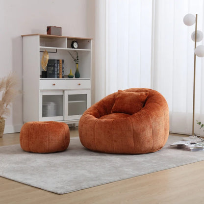 COOLMORE Modern Extra Large Round Bean Bag Chair with Footrest for Living Room, Chenille Fabric Lazy Sofa with Pillow for Adults, Teenagers,Child, Suitable for Bedroom, Dormitory, Study Room-海智集-Default-