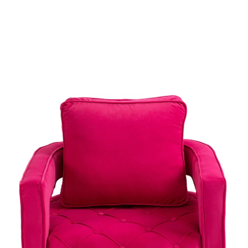 Swivel Accent Chair - Modern Accent Chair with Pillow, Velvet Armchair Side Chair with Tufted Button for Living Room, Bedroom, Office(RED)-海智集-Default-