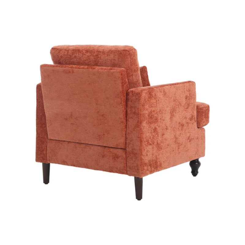 Modern Mid Century Wood Frame Armchair with Tufted Design and Orange Chenille Upholstery-海智集-Default-