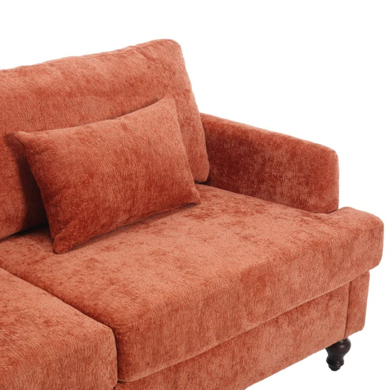 Mid Century Modern Chenille Fabric Loveseat Sofa with Brown Wood Feet, 2-Seat Upholstered Couch in Orange for Living Room or Bedroom-海智集-Default-