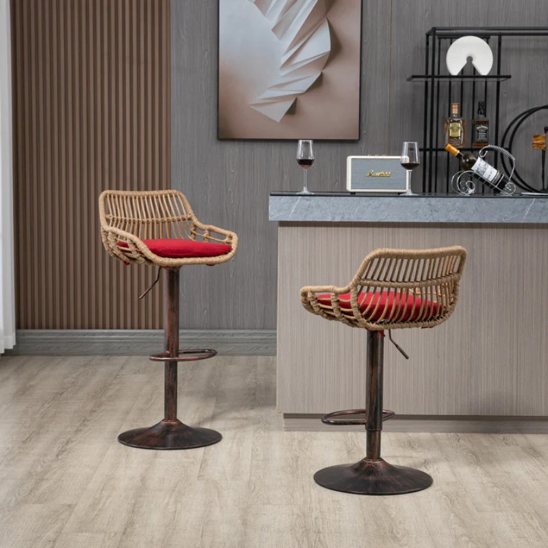COOLMORE Modern Swivel Bar Stools Set of 2 Adjustable Counter Height Chairs with Footrest Red Linen-海智集-Default-