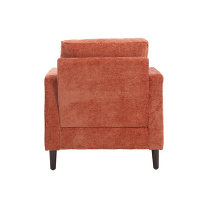 Modern Mid Century Wood Frame Armchair with Tufted Design and Orange Chenille Upholstery-海智集-Default-