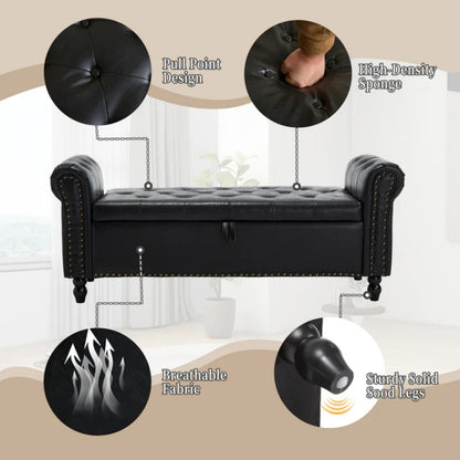 Coolmore Storage Ottoman 55.12 Inches Upholstered Fabric Storage Ottoman Bench,Button Tufted Ottoman with Storage for Living Room,Bedroom End of Bed Bench Withstands 275lbs-海智集-Default-