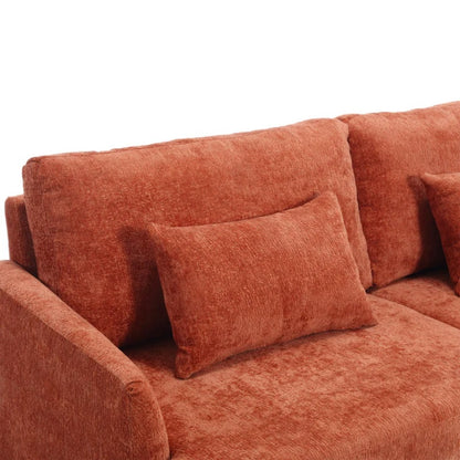 Mid Century Modern Chenille Fabric Loveseat Sofa with Brown Wood Feet, 2-Seat Upholstered Couch in Orange for Living Room or Bedroom-海智集-Default-